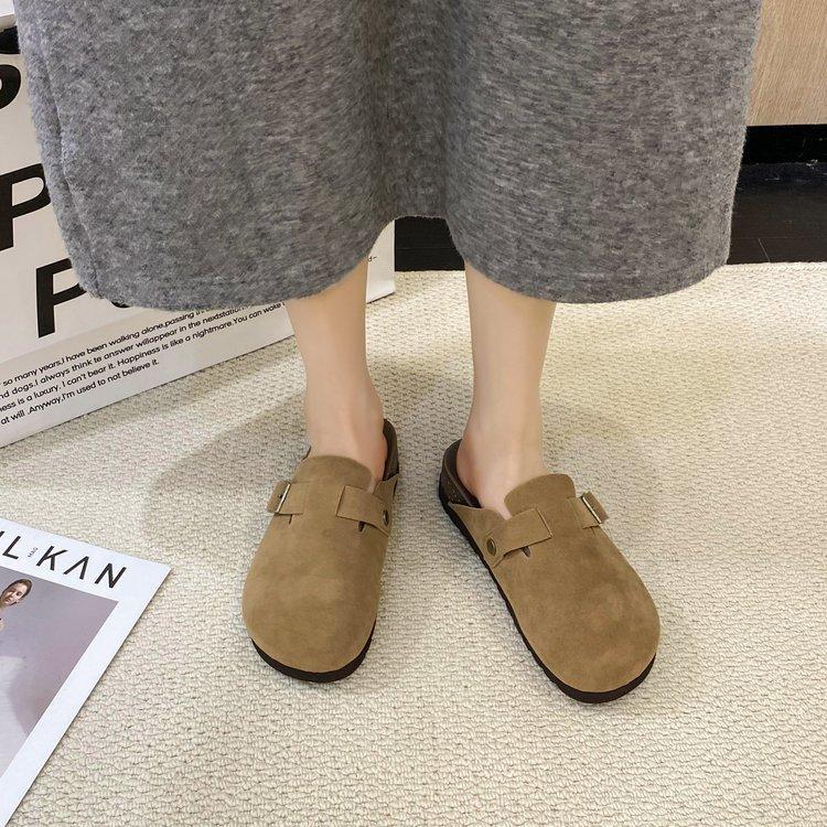 Baotou half slippers women's outer wear 2025 new spring spring and autumn flat bottom platform retro lazy shoes comfortable