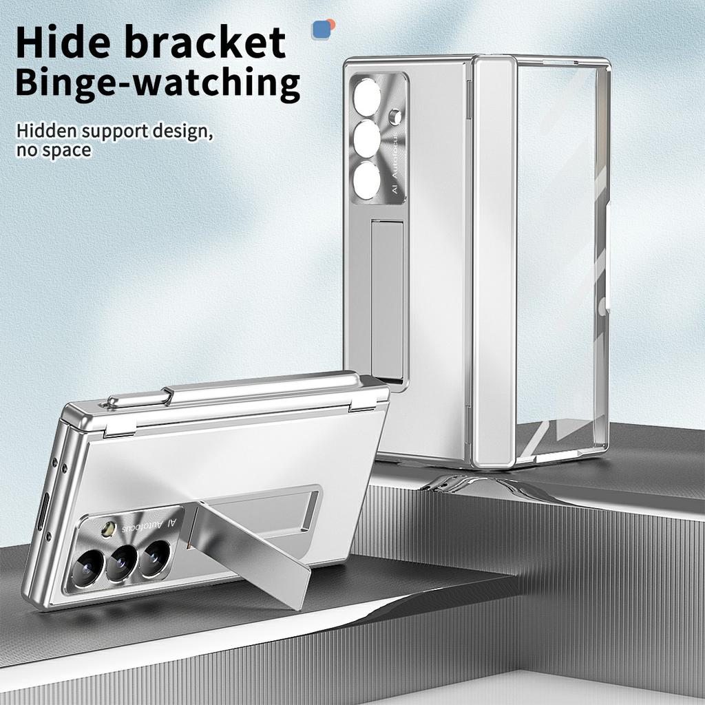 For Samsung Galaxy Z Fold7 5G Case Kickstand Dual Hinge Aluminum Alloy Phone Cover with Tempered Glass Front Film/Stylus