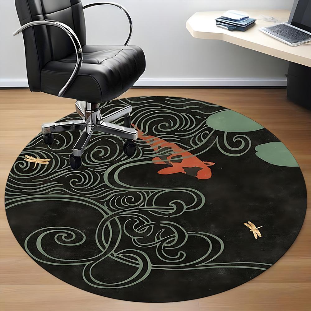 1pc Koi Pond Office Round Area Rug, Indoor Mat Suitable For Office, Under Office Chairs Bedroom Living Room Home Decor, Room Deco 185