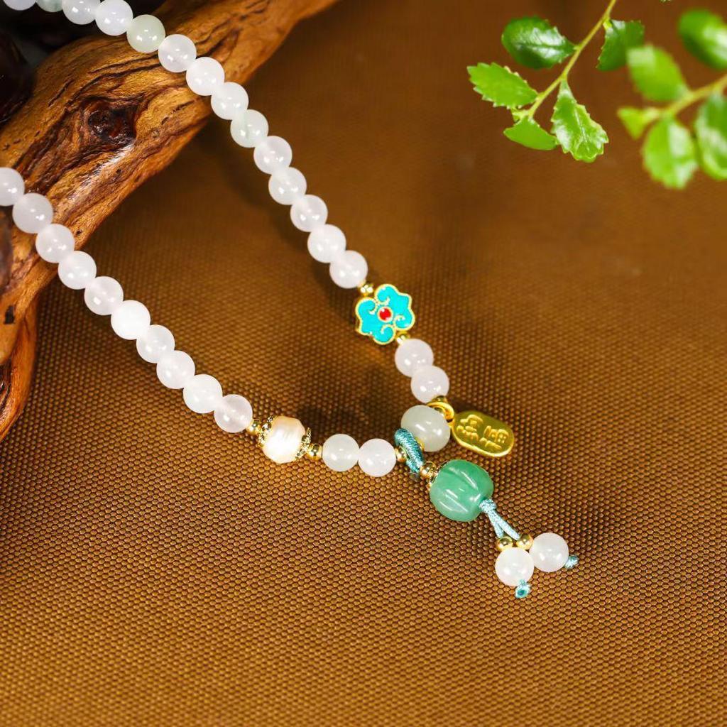 Xinjiang Tianshan Green Jade Women's Multi-Strand Prayer Beads Bracelet