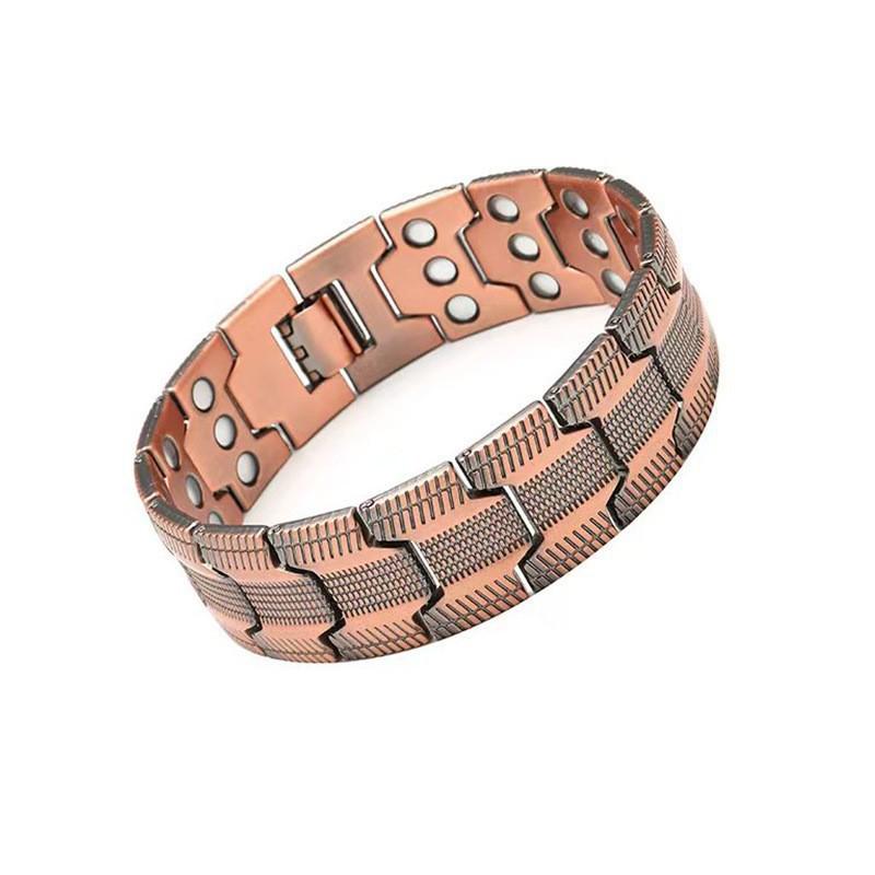 Men's Retro Antique Red Copper Wide Magnet Bracelet - Adjustable Cross-Border Style