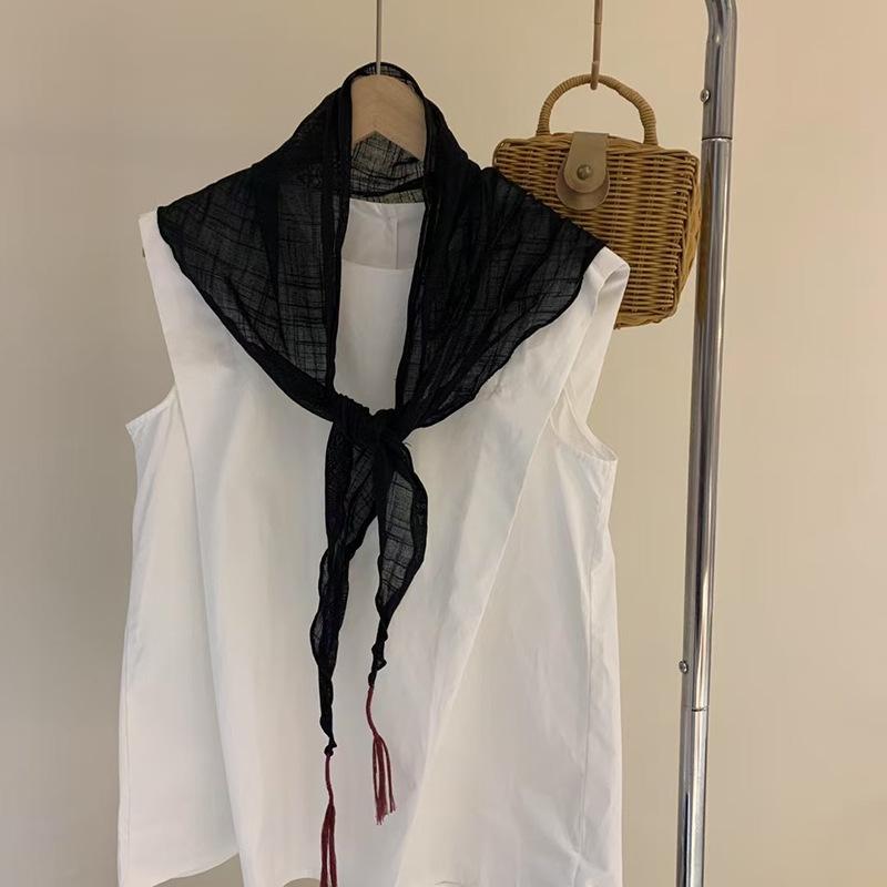 Korean Dongdae Gate Knocks On Fashionable Solid Color Cotton Linen Scarf for Women with Fashionable Versatile Retro Literary Exterior Shawl