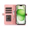 For iPhone 16 Pro Max Case Zipper Pocket 9 Card Slots PU Leather Phone Cover with Wrist Strap
