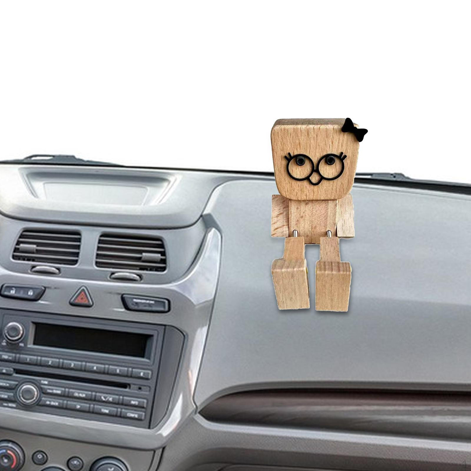 

Shaking Wooden Man Little Statue that Sways Charm Compact Car Dashboard Decoration Wobbling