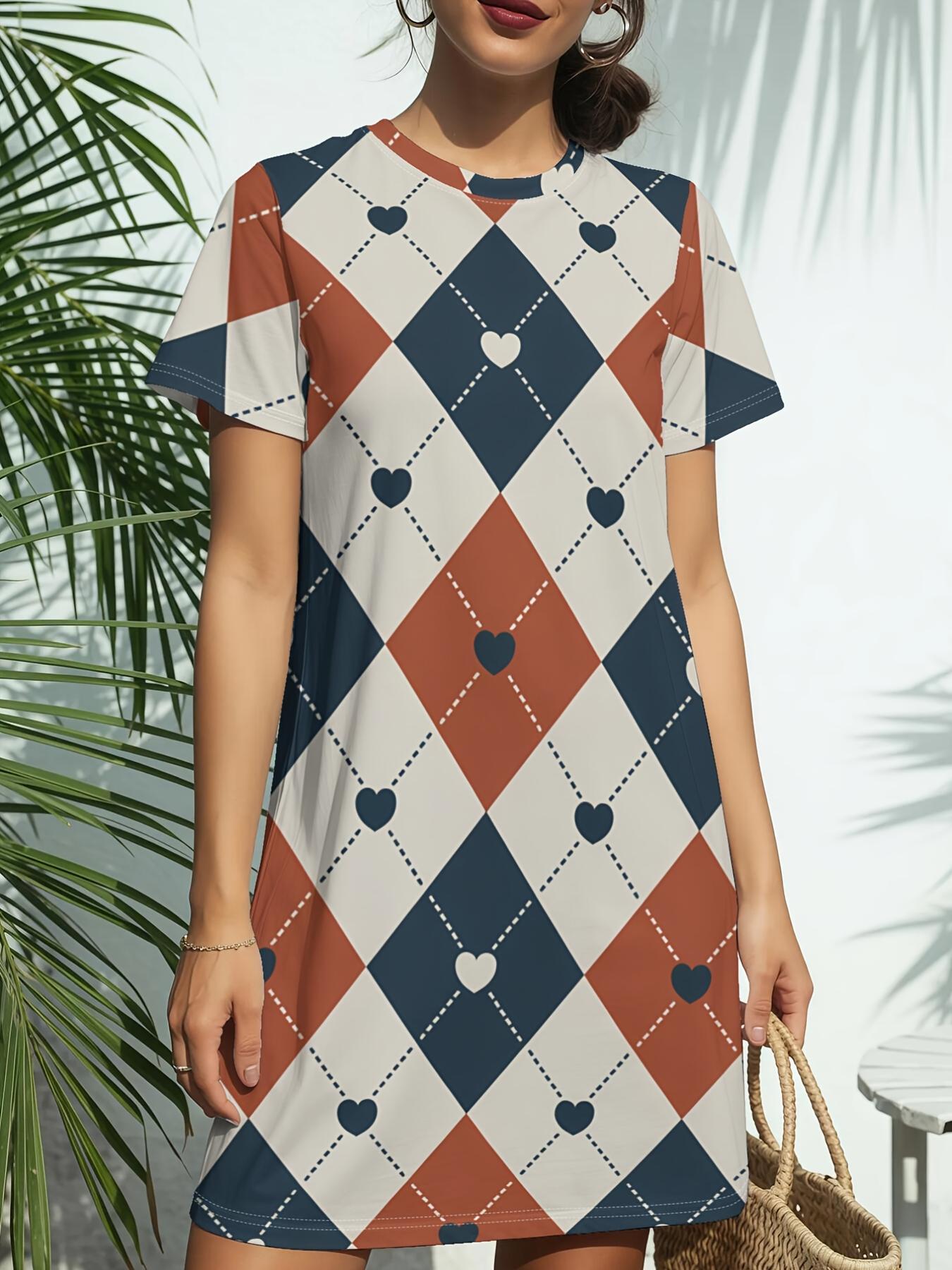 

Women s Short Sleeve T-Shirt Dress with Argyle Print - Crew Neck Casual Dress Suitable for Daily Wear. Outfits ; Gifts Spring Summer Short Dress. Reg L дубильна кора