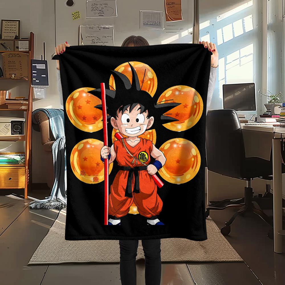 1PC Son Goku Patterned Flannel Blanket Suitable For All Seasons For Home Decor Warmth And Comfort Gifts Holiday Present