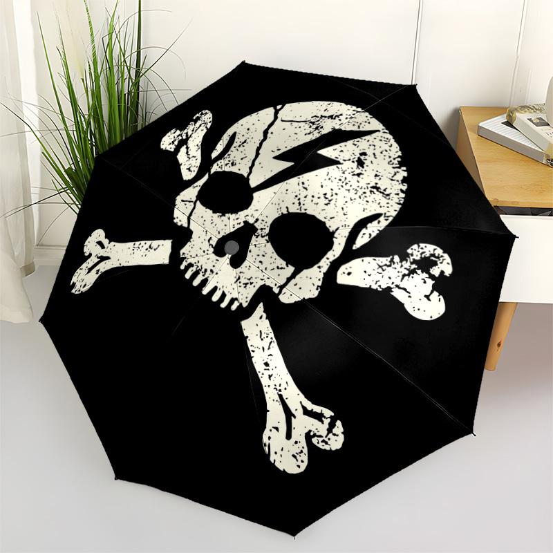 1pc Skull Crossbones Automatic Folding Umbrella - 8-Rib Compact Travel Umbrella Durable & Portable for Outdoor Use, Perfect Gift for Birthdays034