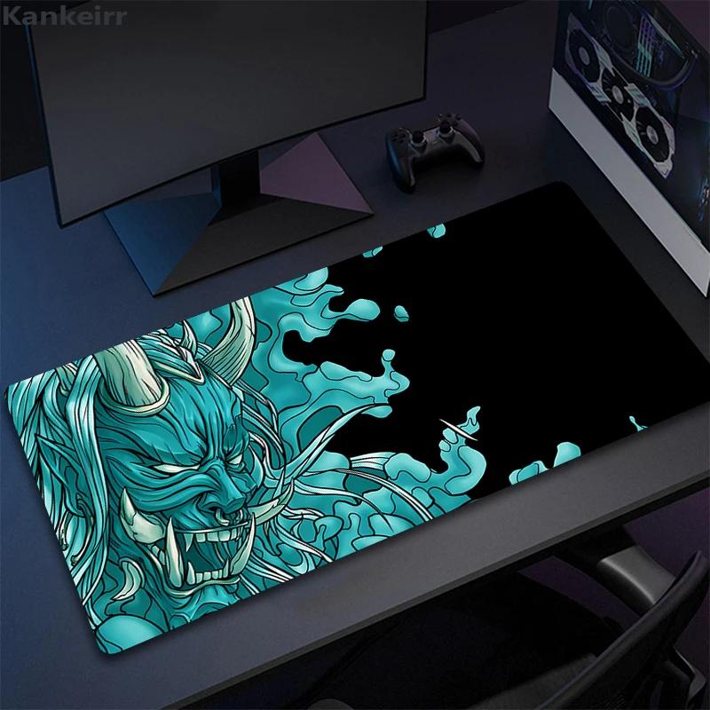 Game Mouse Pad Japanese Samurai Devil Mousepad Black Ghost Face Gamer Deskmat Mousepads Carpet Accessories Big Table Mat x