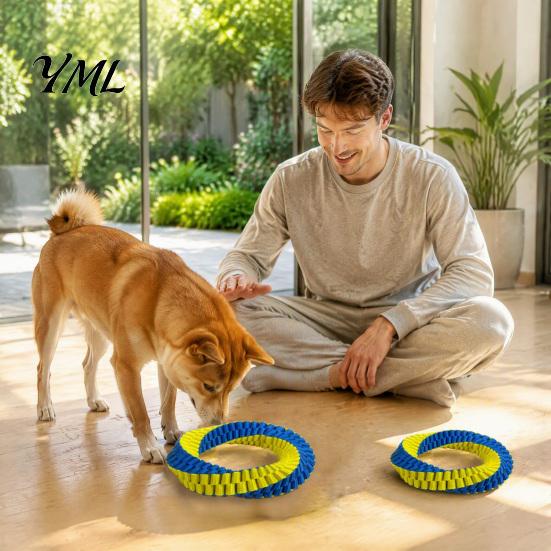 Aggressive Chewer Dog Toys Dental Tug Toy, Textured Nylon Woven Chew Two Loop Figure 8 Design, Care for Dogs Round Shape Interactive Teeth Cleaning