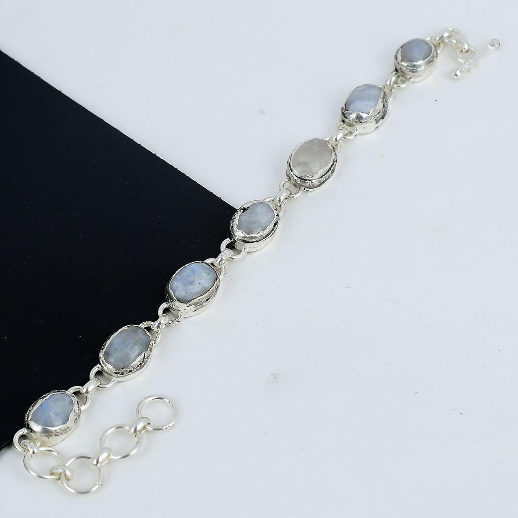 Rainbow Moonstone Handmade Jewelry, 925 Sterling Silver Bracelet, Rainbow Moonstone Bracelet For Wife , Unisex Bracelet Party Wear Gift