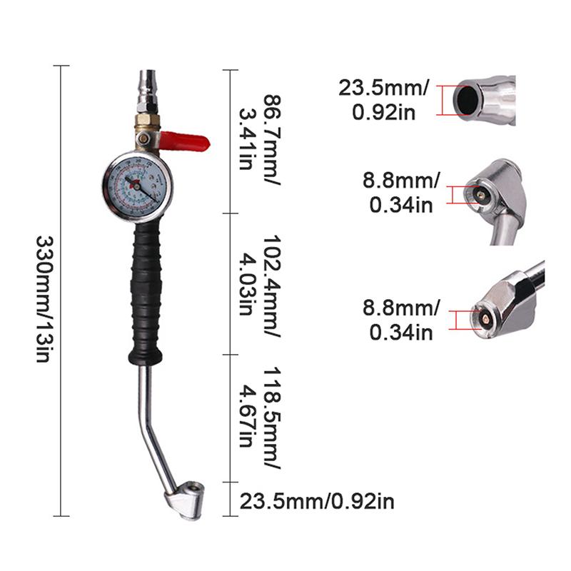 Tire Inflator Rod For Car Truck Vehicles With Tire Pressure Gauge Car Tire Manometro Tire Repair Tools 0-15Bar/220Psi Universal