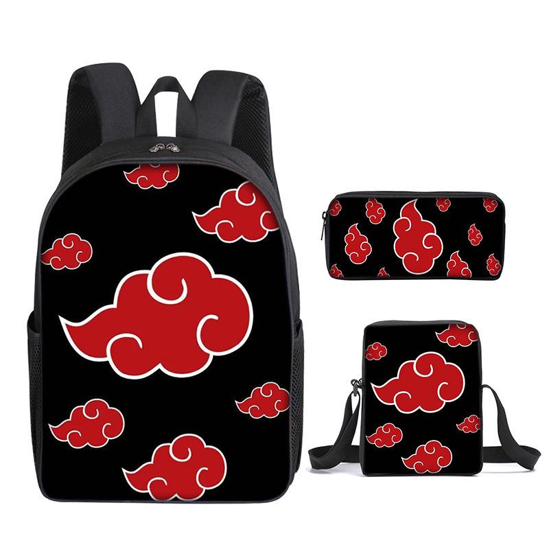 Naruto Naruto Rucksack Dreiteiliges Set, Schulranzen für Grund- und Sekundarschule, Umhängetasche, Messenger Bag, Federmäppchen.