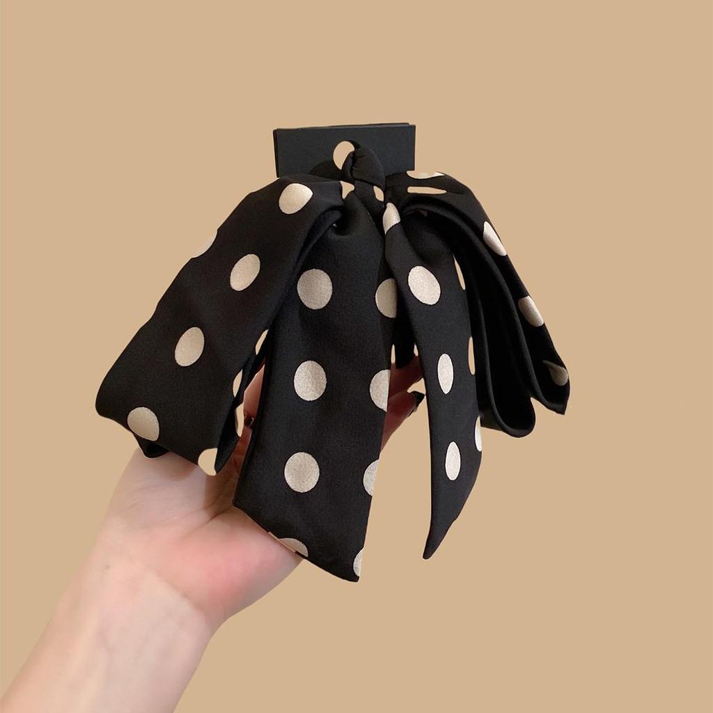 Korean Polka Dot Bow Claw Clip, Elegant Half-Up Hair Accessory