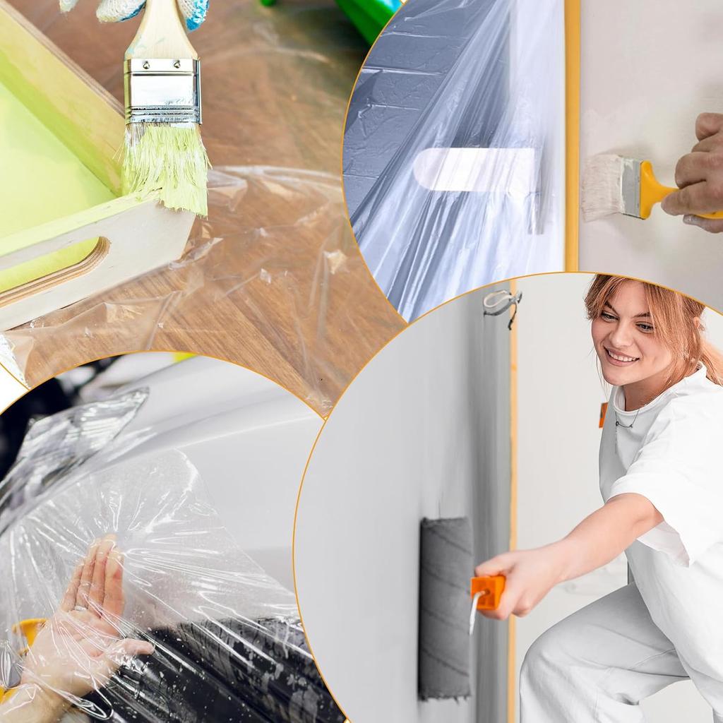 Protective Pre-Taped Masking Film, Dust-Proof Paint Cover for Car, Furniture, and Floor Protection