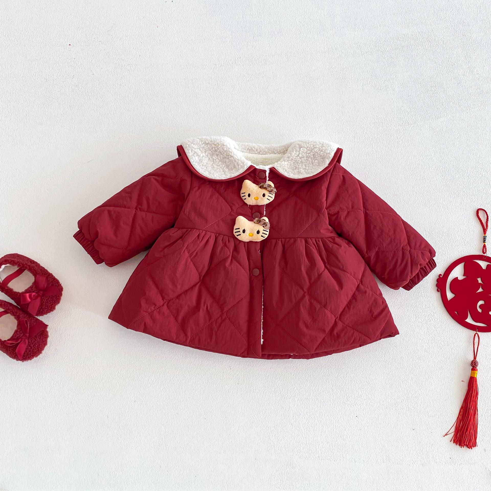 

Child s Chinese-Style New Year Outfit 2025: Thickened Winter Cotton Coat for Little Girls Size 90