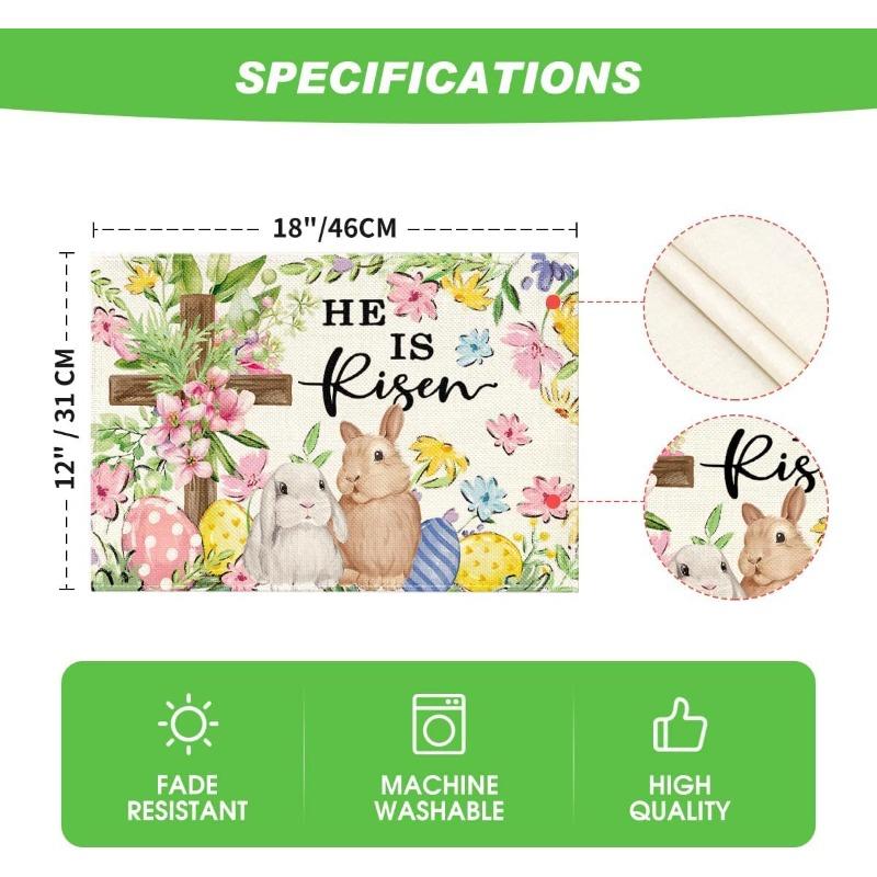 Hase Kaninchen Blume Bunt Eier Ostern Tischsets 4er Set, Druckmuster Tischmatten für Party Küche Esszimmer Dekoration