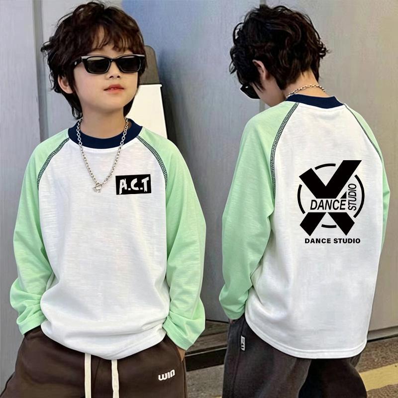 Boys' Summer Loose Cartoon Long Sleeve Sun Protection Top for Middle & Older Kids - Lightweight Cool Patchwork Base Layer Shirt