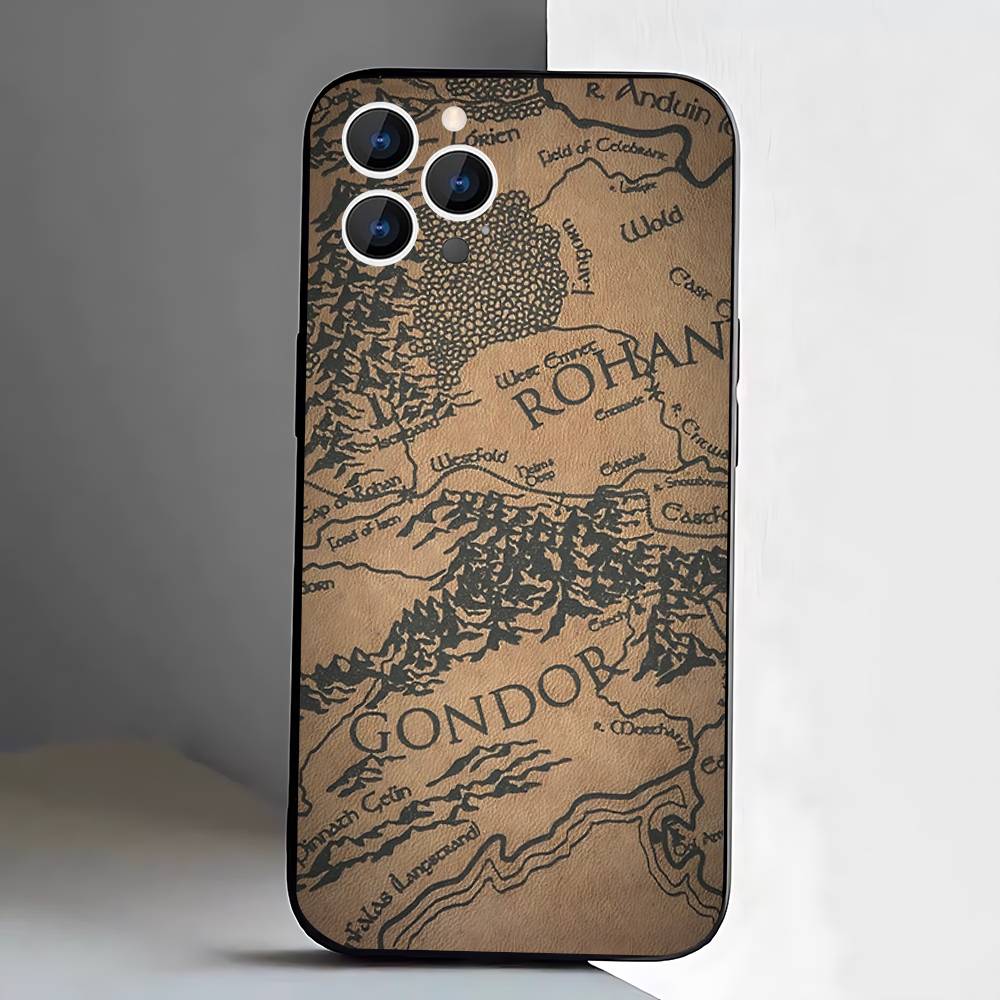 The Lord of the R-Rings Map Phone Case For iPhone 17,16,15,14,13,12,Pro,Max,Plus,E,SE4,Air,Mini Black Soft Box