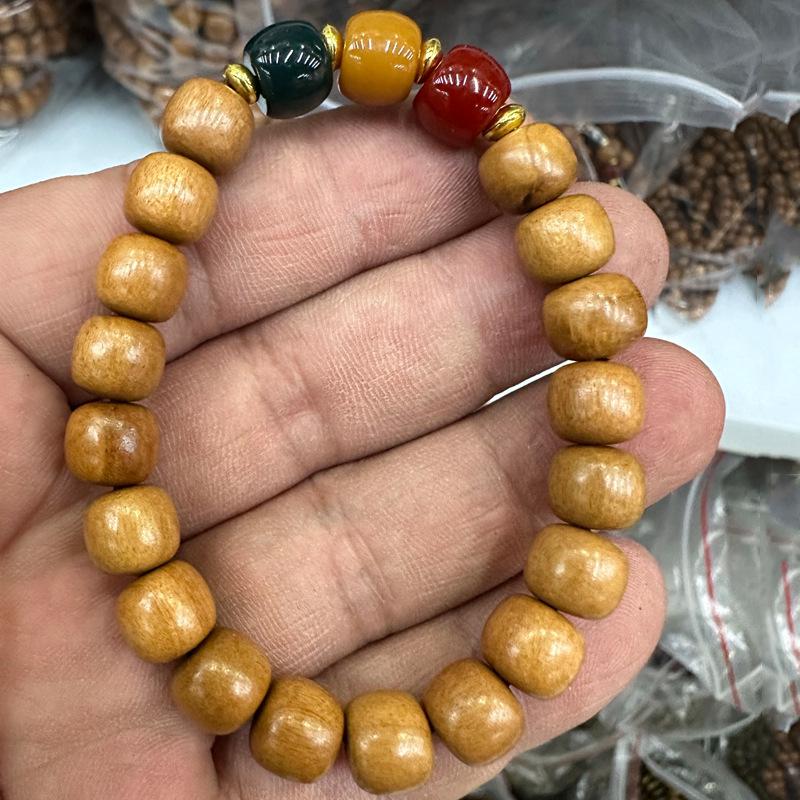 Ethnic Style Peach Wood Bead Bracelet - Single Circle, Unisex Buddhist Rosary 1.5