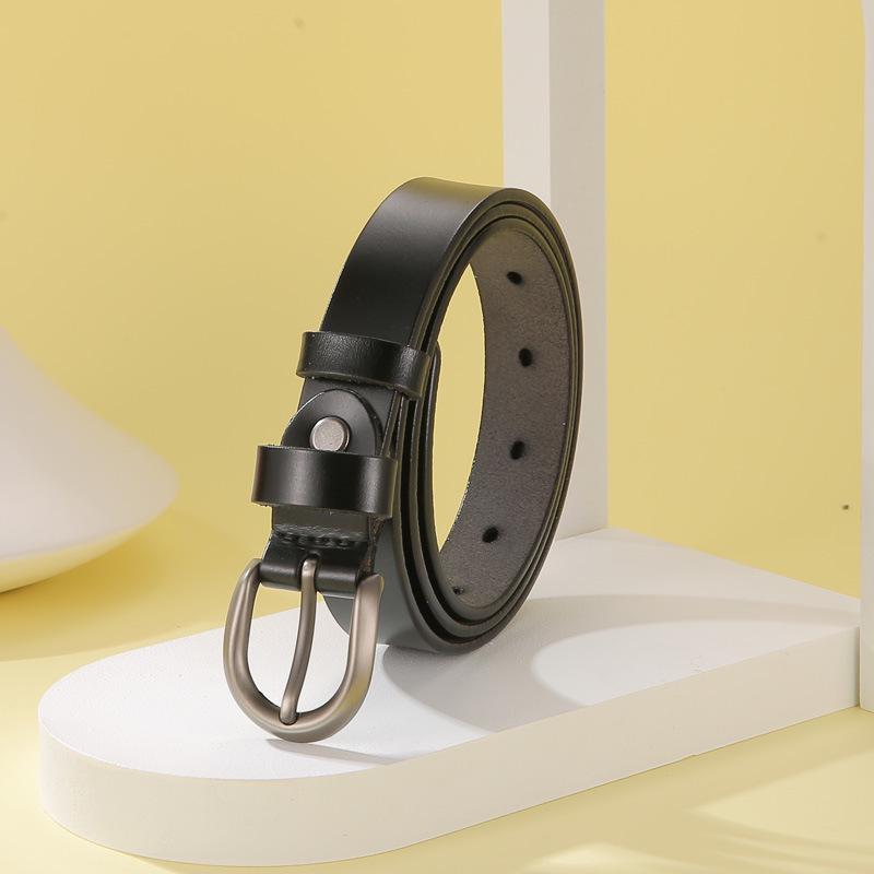Women's Genuine Leather Black Thin Belt - Retro Fashion Accessory for Jeans