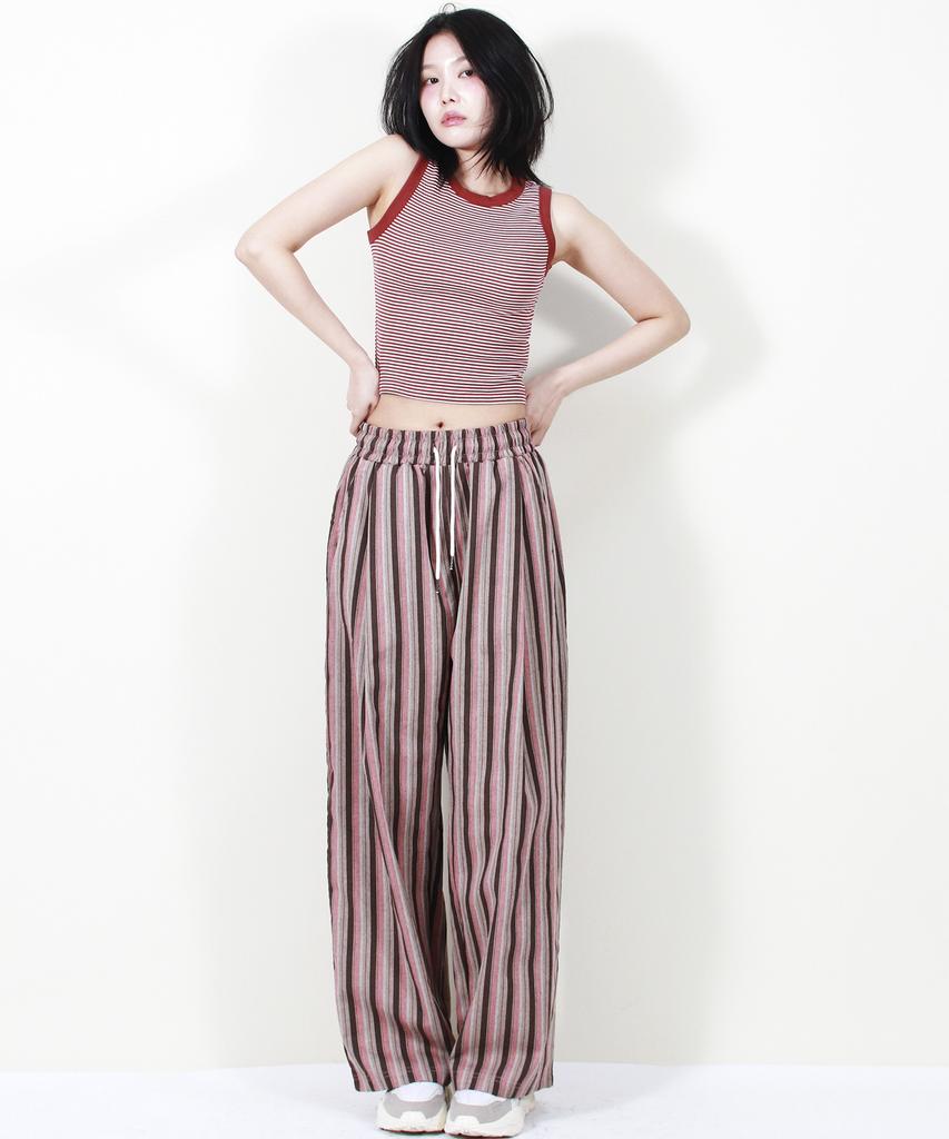 Deumakeu Vintage Stripe Wide Pants Dusty Pink