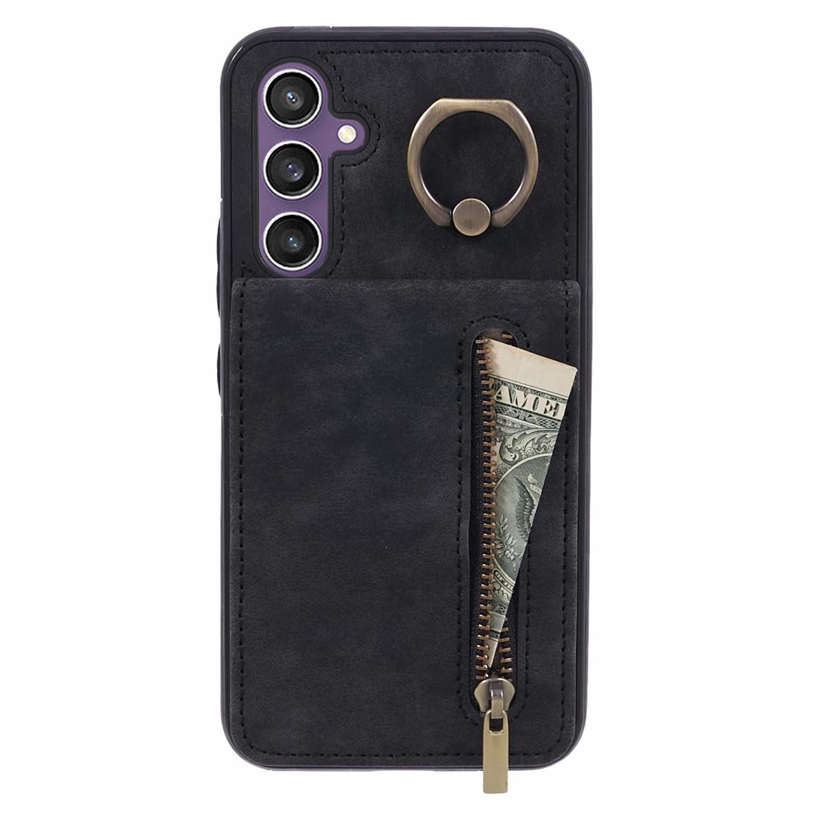 

For Samsung Galaxy S24+ Magnetic Case Retro PU+TPU Kickstand Back Cover Pink