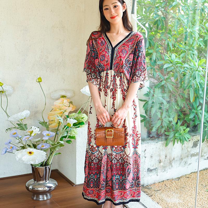 

Женское повседневное платье с цветочным принтом и V-образным вырезом, неровный тон, повседневное, с круглым вырезом, длинное One Size