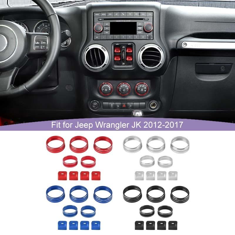 För Jeep Wrangler JK 2012-2017 Luftkonditionering CD-brytare Fönsterkontroll Vred Dekorationsring Kåpa Aluminiumlegering