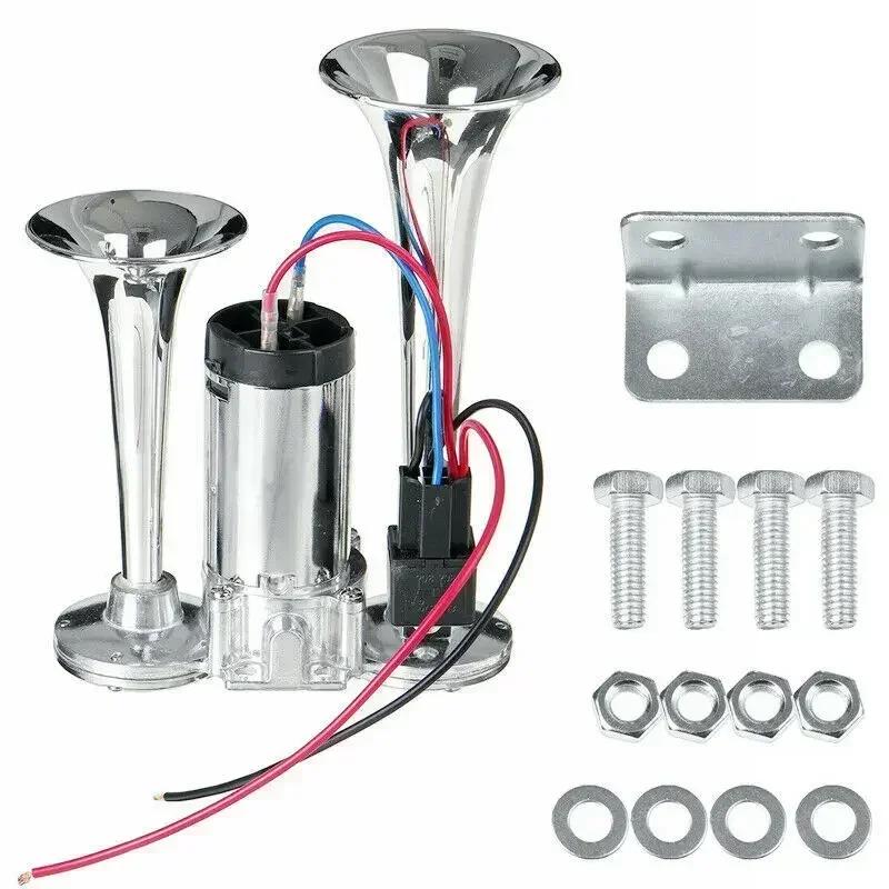 Super Loud Electric Speaker Car Air Horn Set 12V/24V For Motorcycle Boat Truck with Wires and Relay 110dB Hooter Dual Trumpets