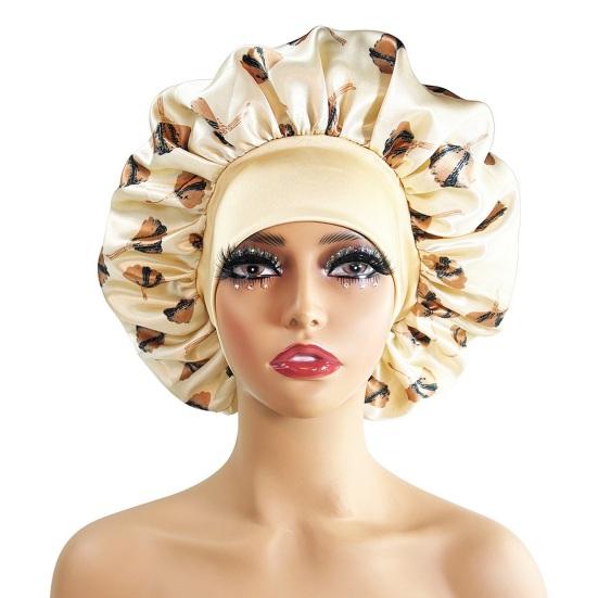 Hair Cap Silk Satin Bonnet Extra Large Sleeping Satin Bonnet Comfortable Flower Print Elastic Band High Density Women Braids Curly Night Hat