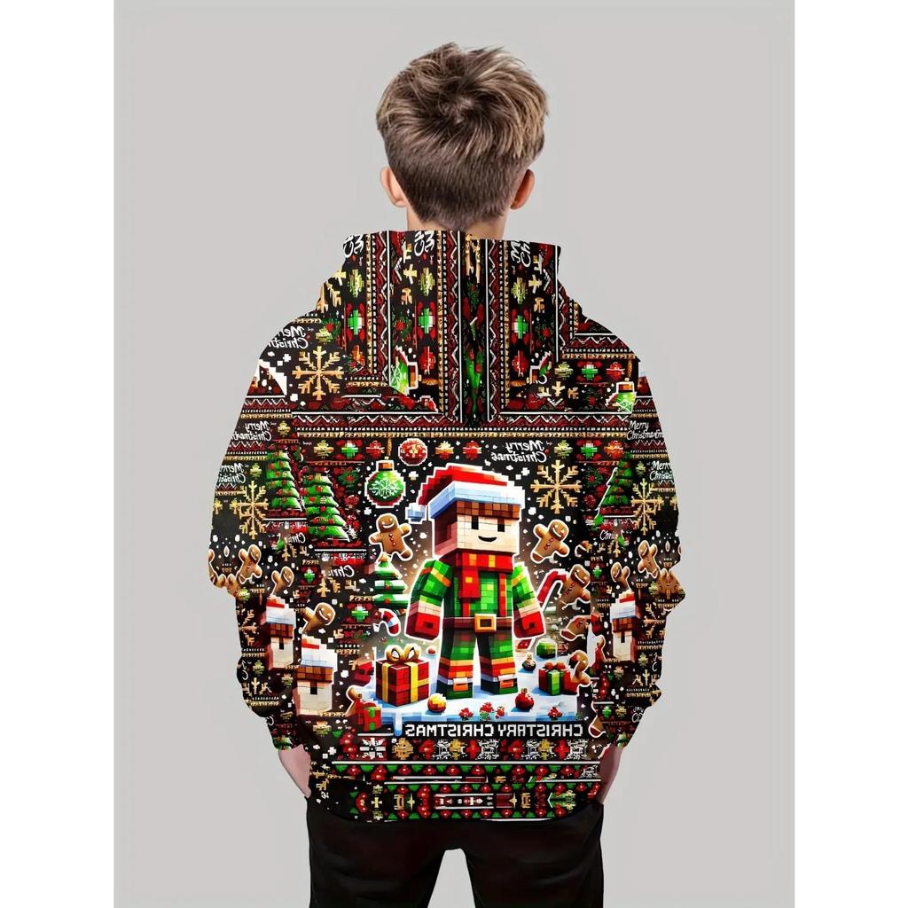 Christmas Cute Cartoon Printed Hoodie Sportswear Fashion Party Long Sleeve Hoodie Girls Comfortable Hoodie Children's Clothing