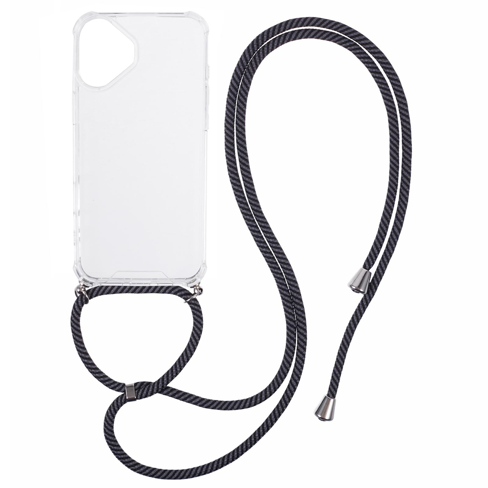 For iPhone 16 Plus Clear Case Acrylic + TPU Corners Shockproof Phone Cover with Lanyard E