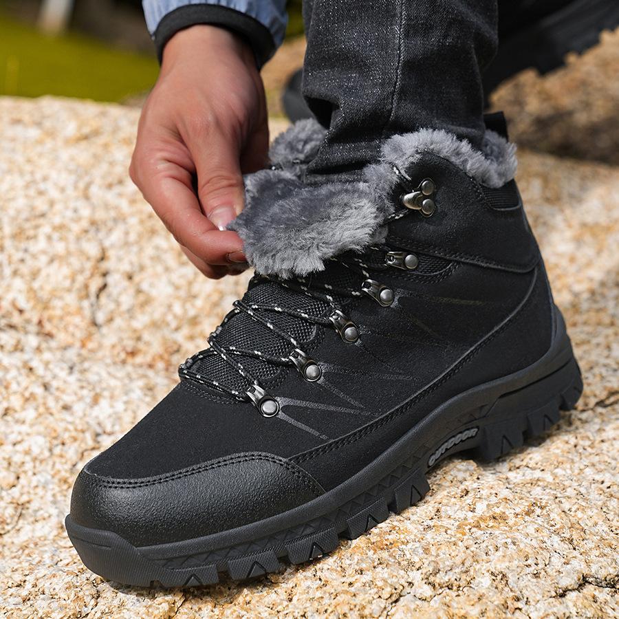 2418 Men's Mountaineering Shoes Boots High Top Anti Velvet Leather Face With Warm Cotton Outdoor Off Road Sports