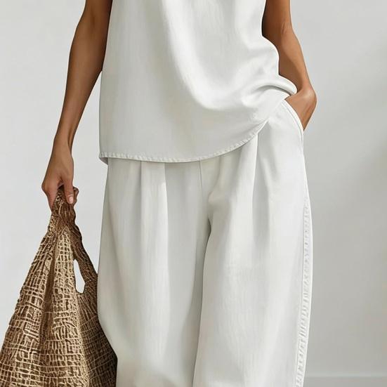 Halter Denim Set for Women Sleeveless Tank Top And Wide Leg Pants Lounge Sets Summer Casual Two Piece Outfits with Pockets