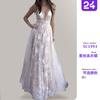 2025 Summer New Cross-border European and American Women's Clothing Amazon Dress Sexy Lace Deep V Sleeveless Evening Dress