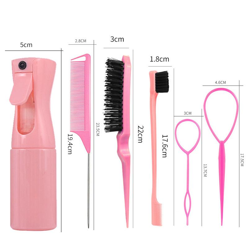 6pcs/Set Comb Brush Set Hairdressing Spray Bottle Hair Braiding Loop Pointed Rat Tail Comb Edge Fixed Mouse Control Brush