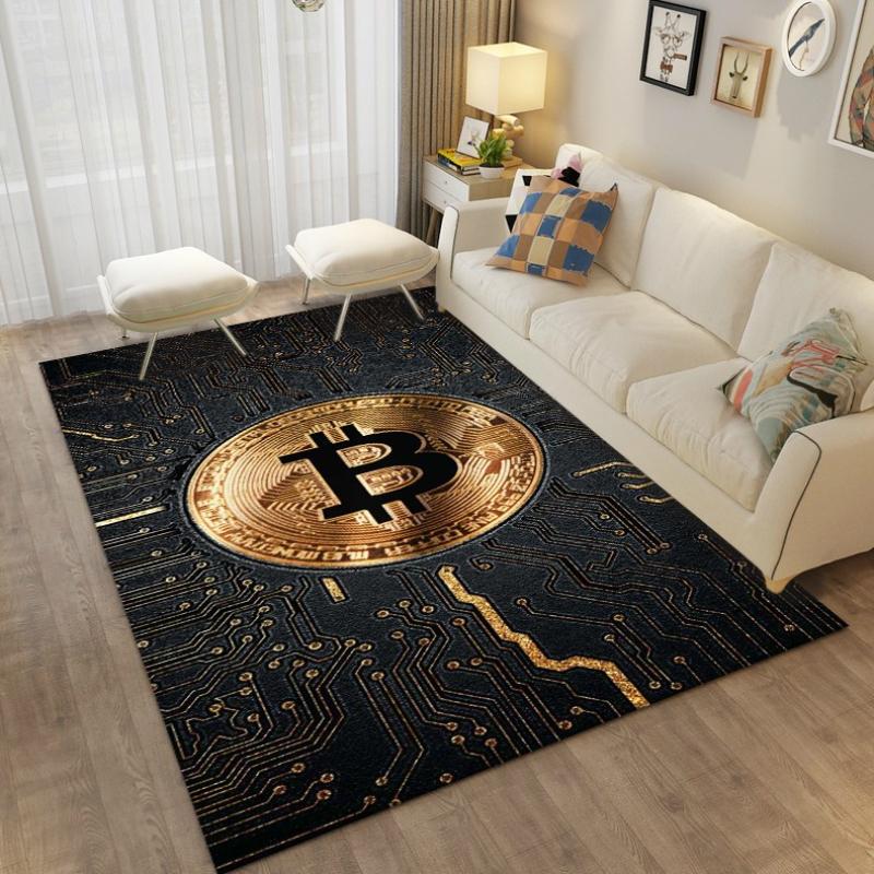 Bitcoin Carpet Bedroom Bedside Decor Rug Bitcoin 3d Floor Mat Large Cartoon Area Rug Living Room Creative Bitcoin Non-slip Mat
