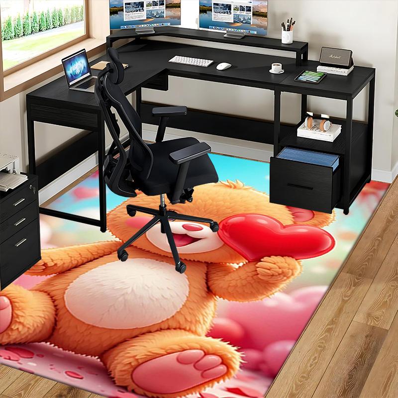 1pc Anime Teddy Bear Heart Chair Mat - Anti-Slip Office Rug for Home Decor, Seasonal Gift, Suitable for Office, Living Room, Bedroom, Game Room & Dorm