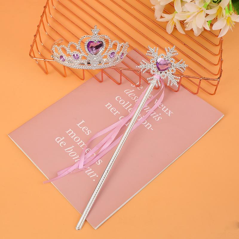Girls Princess Crown Headband Bow Hair Accessories Snowflake Ribbon Magic Wand Set for Kids Birthday Party Dress Up