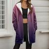 Women's Gradient Print Fashionable Loose Zipper Fleece Hoodie Jacket