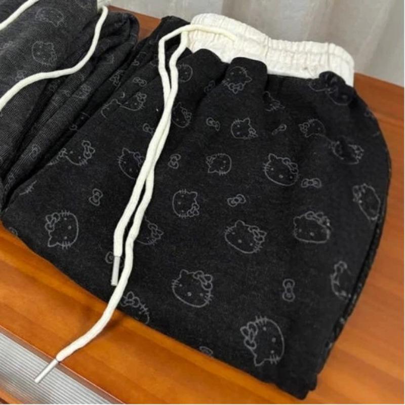 

Women Cute Cartoon Print Wide Leg Pants Spring Autumn Loose Casual Loungewear Trousers S чёрный
