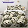 Bettwäsche mit Blätter- und Bichon-Muster, Heimdekoration, Geburtstagsgeschenk (1 Bettbezug + 2 Kissenbezüge, ohne Füllung)