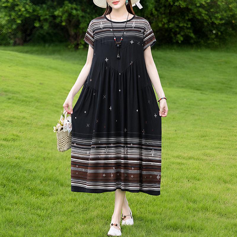 Women s Plus Size Printed Maxi Dress, Casual Short Sleeve Summer Loose Dress (XL-5XL) XL