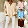 2025 New Women's Casual V-neck Long-sleeved Pullover Loose Solid Color Multi-color Women's T-shirt