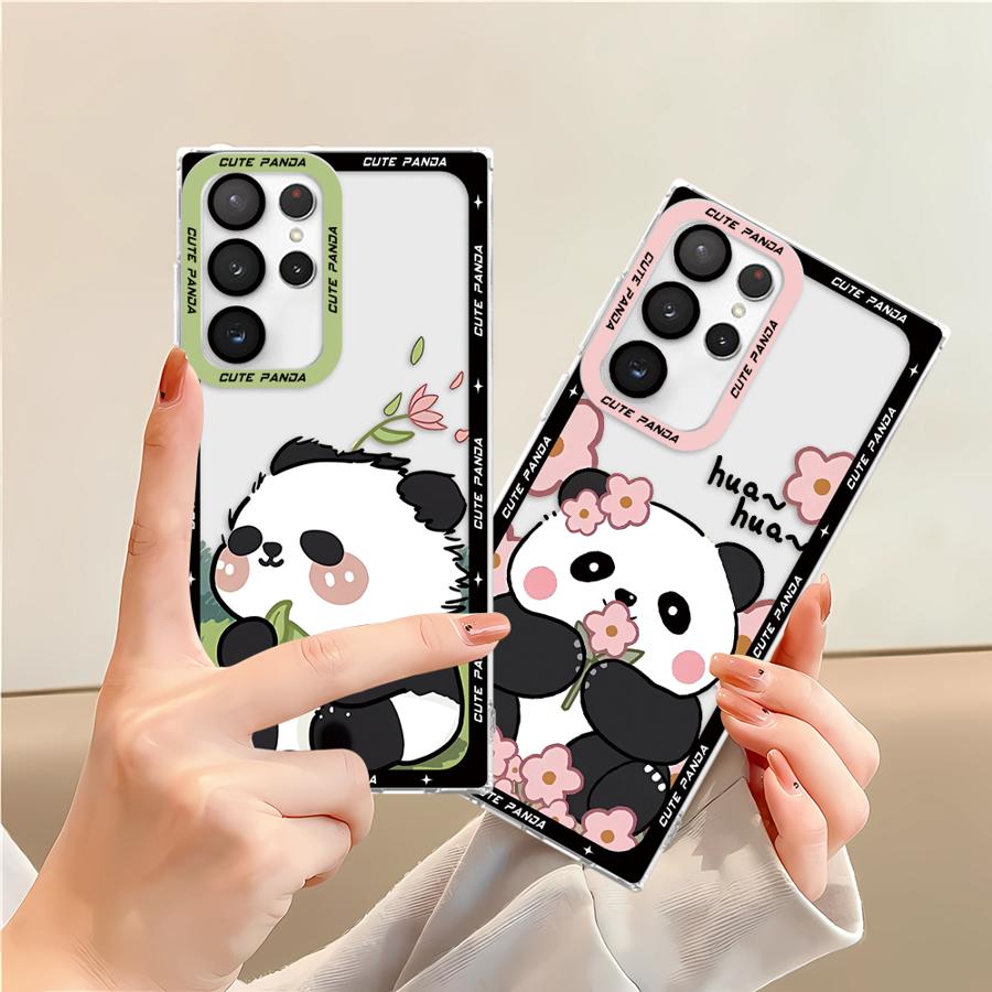 Cute Panda Pink Clear Soft Case for Samsung Galaxy S24 Ultra S20 FE S21 S22 S23 Ultra S10 Plus Note 20 Ultra 10 Plus S23 FE