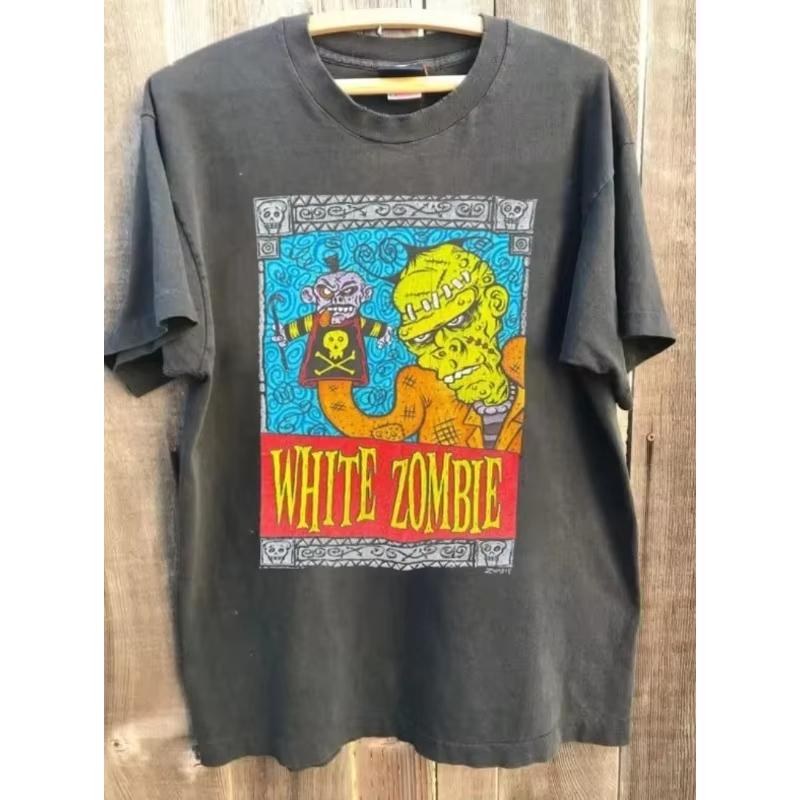 Unisexs White Zombie Shirt With Charcoal Cotton Tshirt Suitable For Both Unisex And Unisex Featuring Rare Patterns
