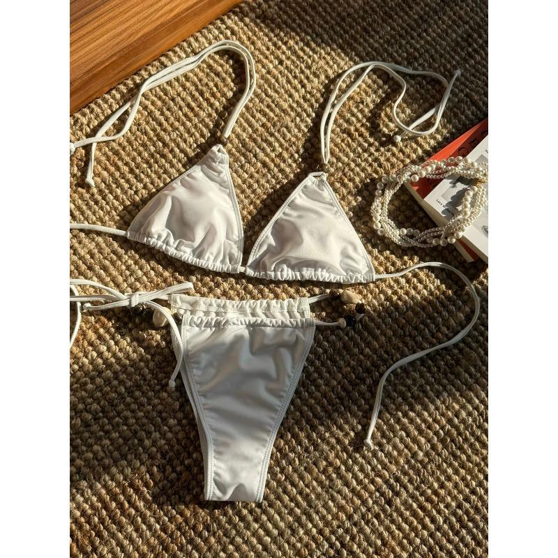 Sexy Brown Bikini 2026 Women Solid Red Halter Push Up Bra Tie Side Triangle Swimsuit Summer Bathing Suit Lace Up Micro Swimwear