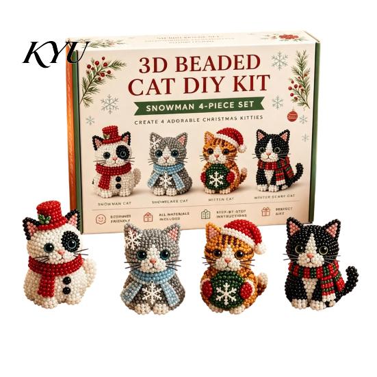 Parent Child Interactive Activity 3D Beaded DIY Kit, Lifelike Christmas Animal Beading Craft Set, Set for Kids Handmade Easy Embroidery Kit And Adults