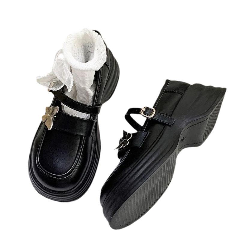 2025 Autumn New Thick Heel Platform Retro College Style Jk Shoes Mary Jane Shoes Milk White Butterfly Small Leather Shoes Women