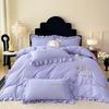 Small Fresh Washed Knitted Pure Cotton Embroidered Four-piece Bedding Set Quilt Cover Bed Sheet Bed Skirt